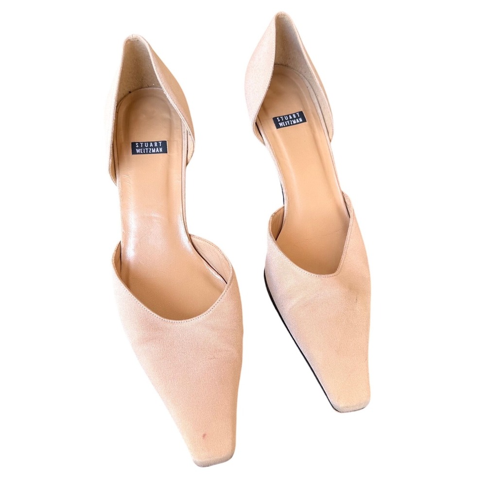 Vintage Stuart Weitzman Women's Toucan Taupe Crepe Fabric Kitten Heels Size 8.5